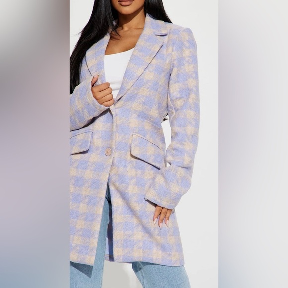 HYFVE coat blazer jacket long line houndstooth 2 button front pockets Trendy L - Picture 5 of 14